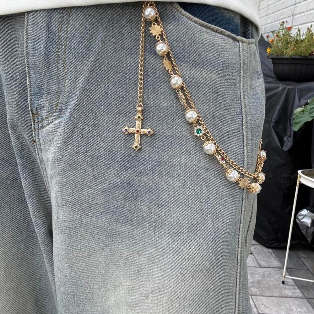 Pearl Cross Wallet Chain